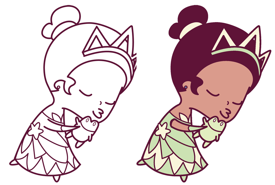 900x604 How To Draw Princess Tiana Kissing A Frog (Cute Chibi Kawaii