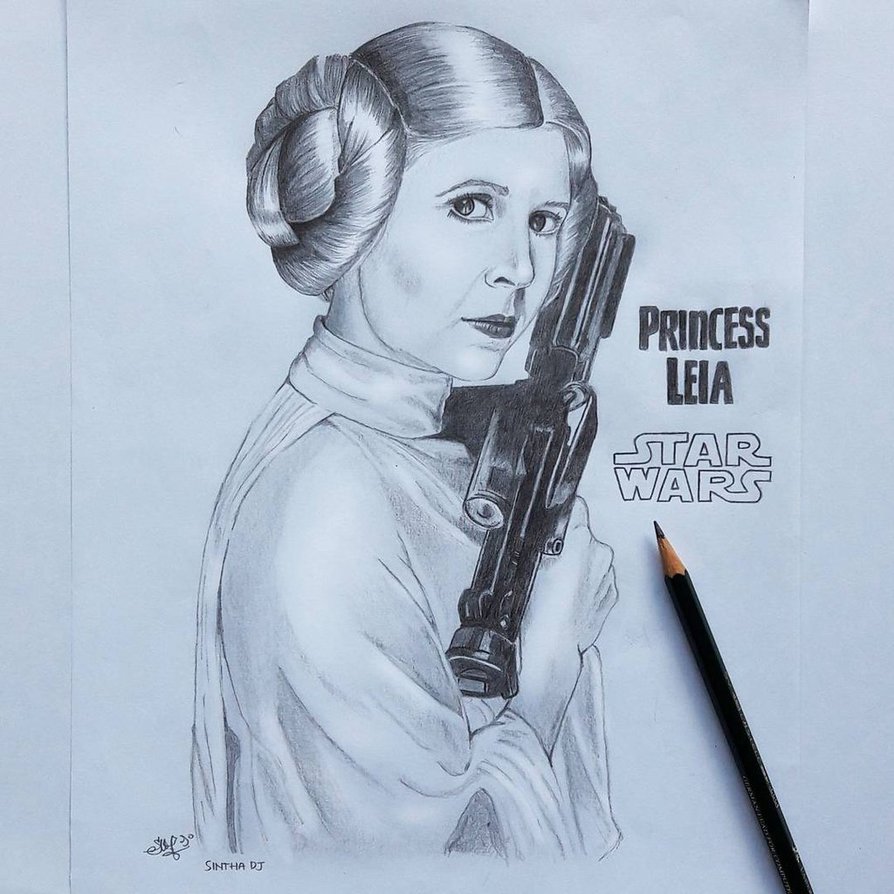 894x894 Princess Leia From Star Wars Pencil Drawing By Sinthadj