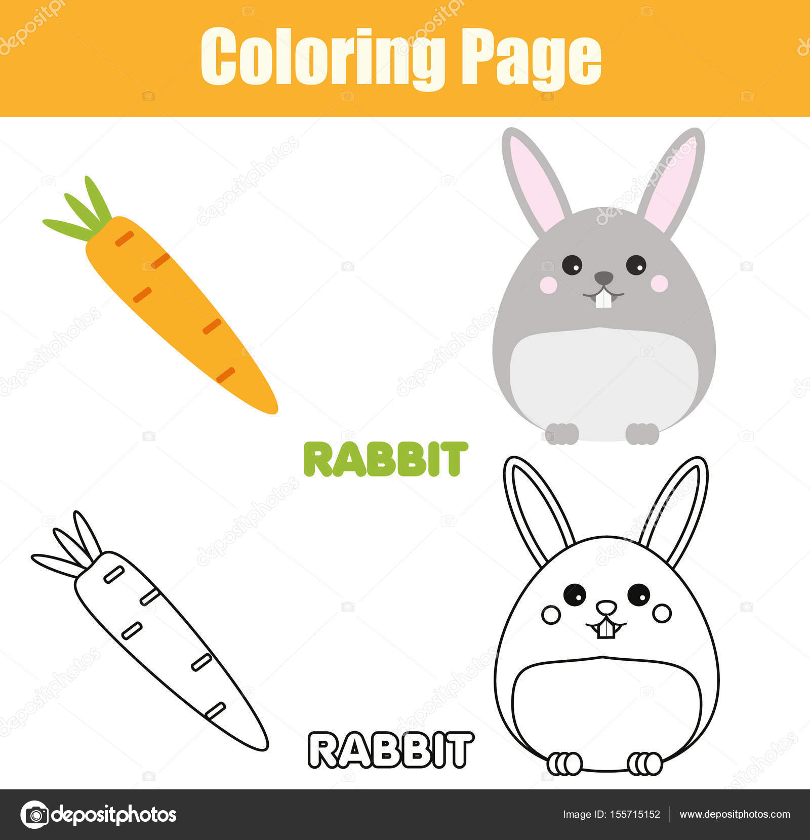 1600x1659 Coloring Page With Rabbit, Bunny Character. Educational Game