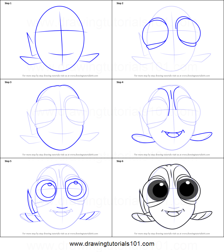 751x846 How To Draw Baby Dory From Finding Dory Printable Step By Step