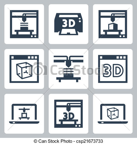 450x470 3d Printer Vector Icons Set Vectors