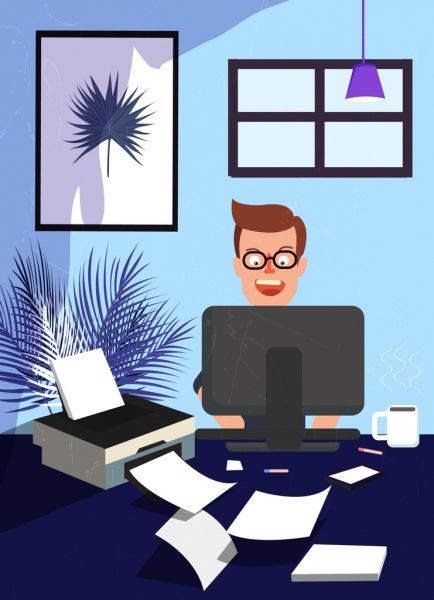 434x600 Work Space Drawing Man Printer Computer Icons Free Vector In Adobe