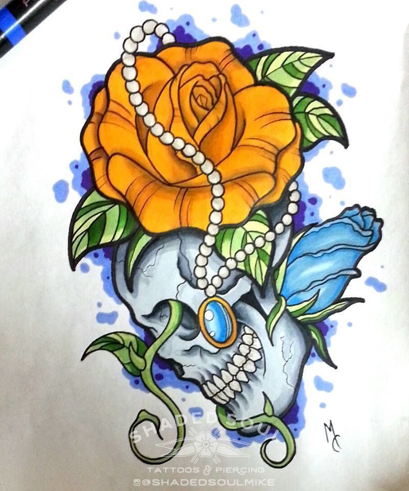 800x960 Shadedsoulmikeskull And Roses Marker Drawing Skull Roses Color