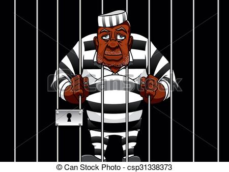 450x338 Cartoon Prisoner Behind Bars In The Prison. Sad African Vectors
