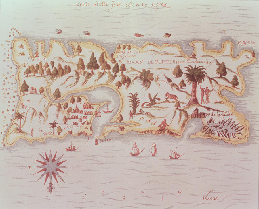 900x728 Map Of The Island Of Puerto Rico Drawing By Samuel De Champlain