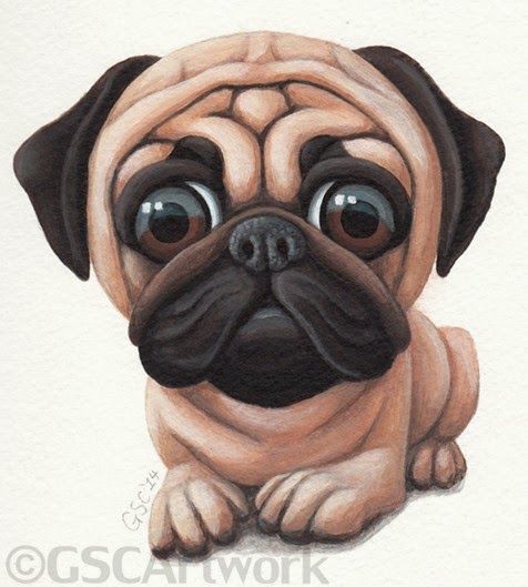 476x529 Pug Dog Puppy Pet Animal Cartoon Caricature Acrylic Painting Art