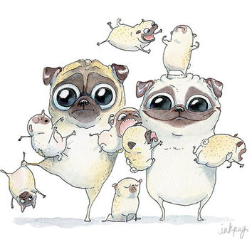 354x354 Pug Family Portrait Art Print
