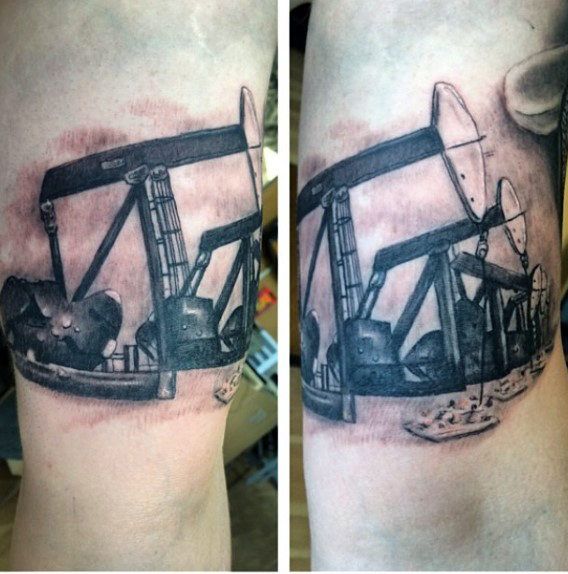 568x574 Realistic Oilfield Pumpjack Mens Arm Tattoo Tattoo Ideas
