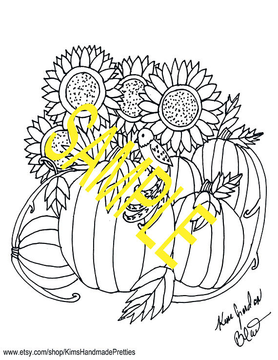 570x738 Pumpkins And Flowers With Bird
