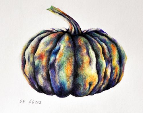 498x395 Pumpkin Original Colored Pencil Drawing Halloween. I Love This Mix