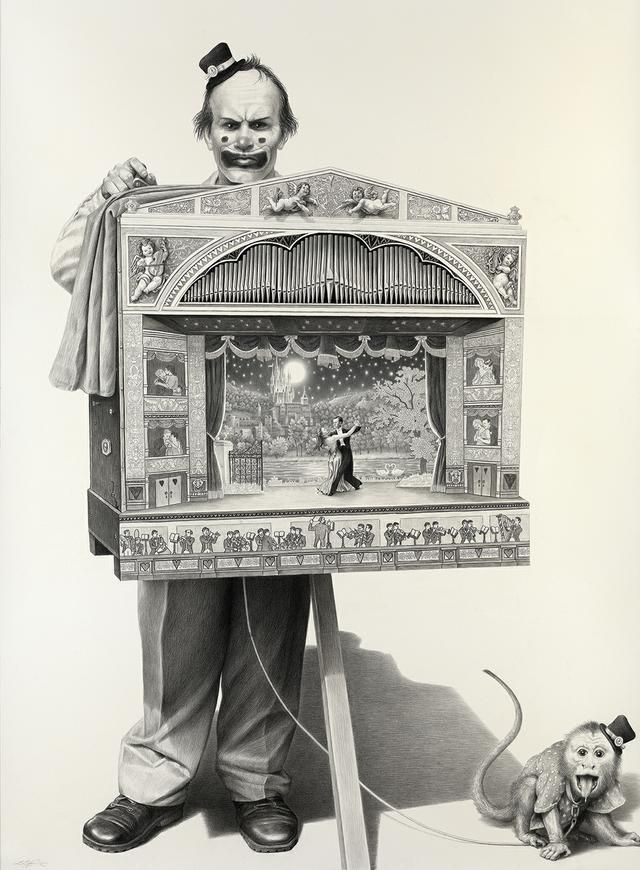 640x870 Vintage Photograph Of Creepy Evil Clown With Theatre Puppets
