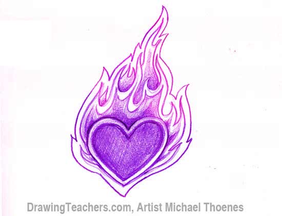 550x421 How To Draw A Heart With Flames