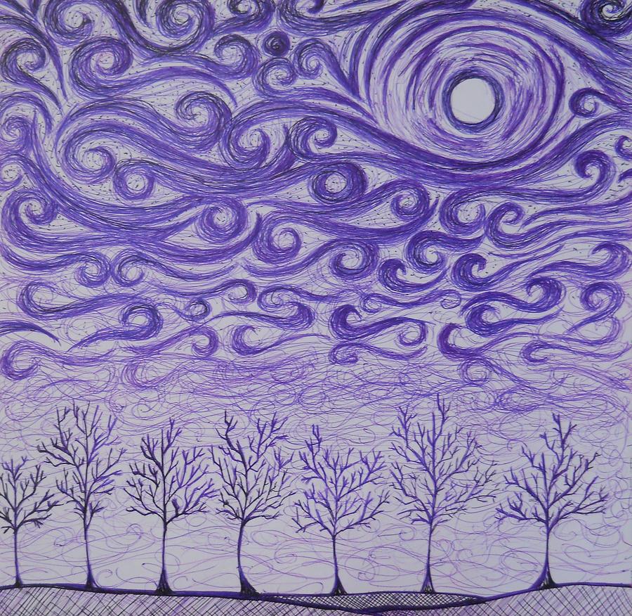 900x876 Purple Clouds Black Trees Drawing By Abdiellisse Almodovar