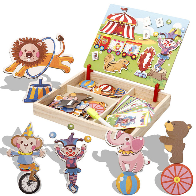640x640 Wooden Magnetic Puzzle Toys Circus Transportation Construction