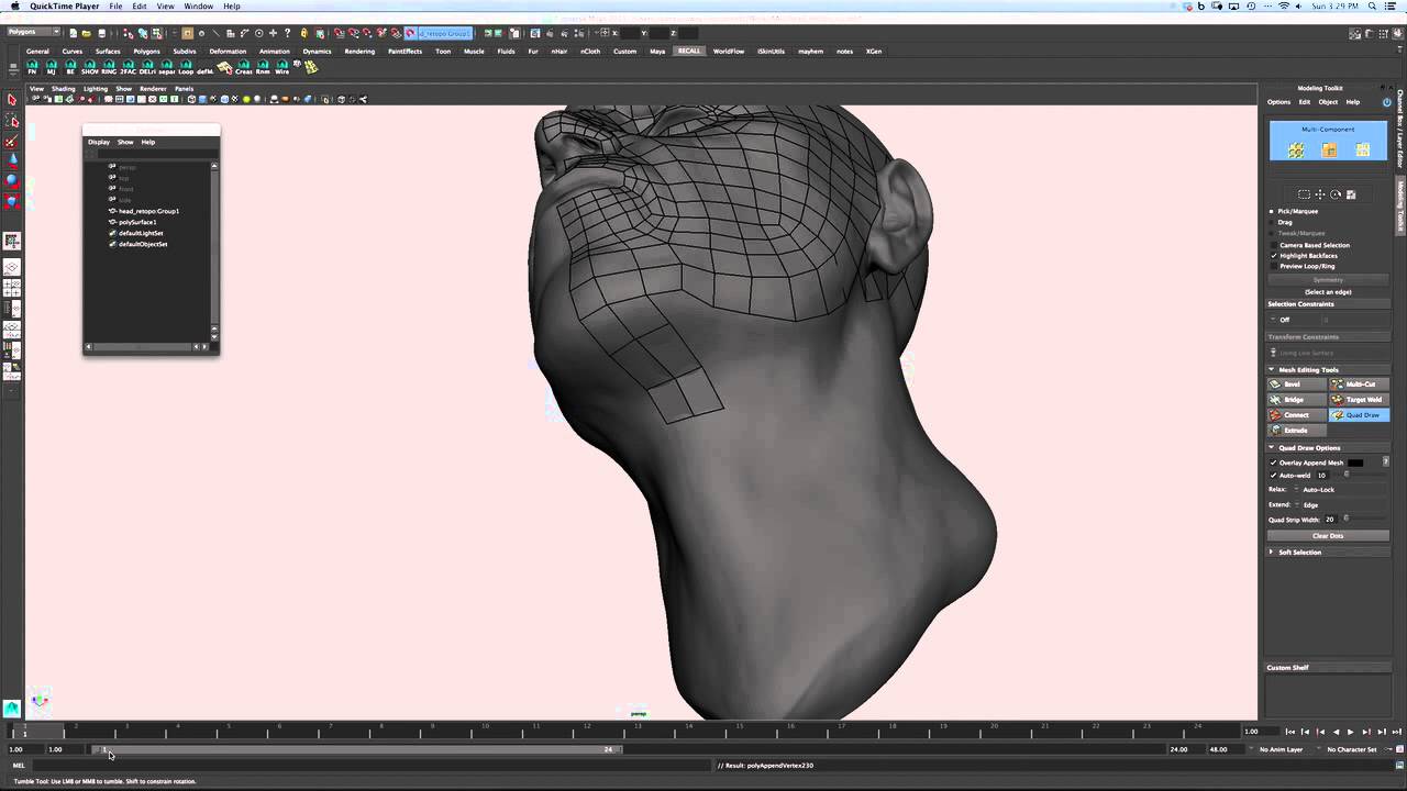 1280x720 Maya Quad Draw Head Retopology