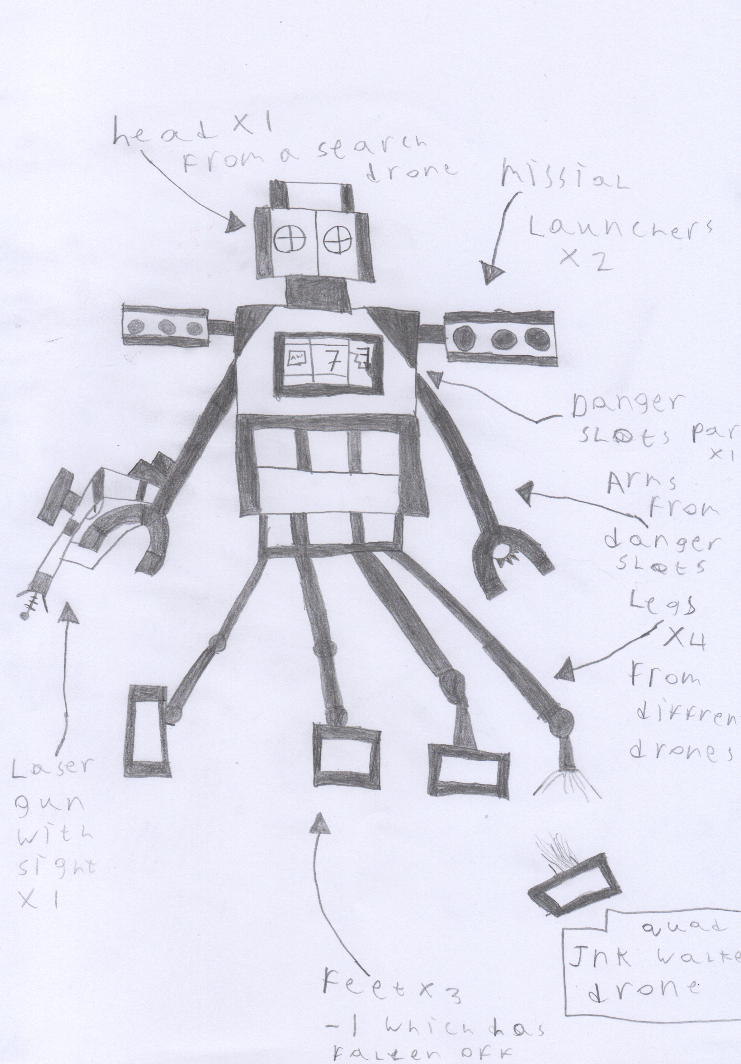 2380x3417 Pencil Drawing Of A Quad Walker Drone Very Well Done Axles