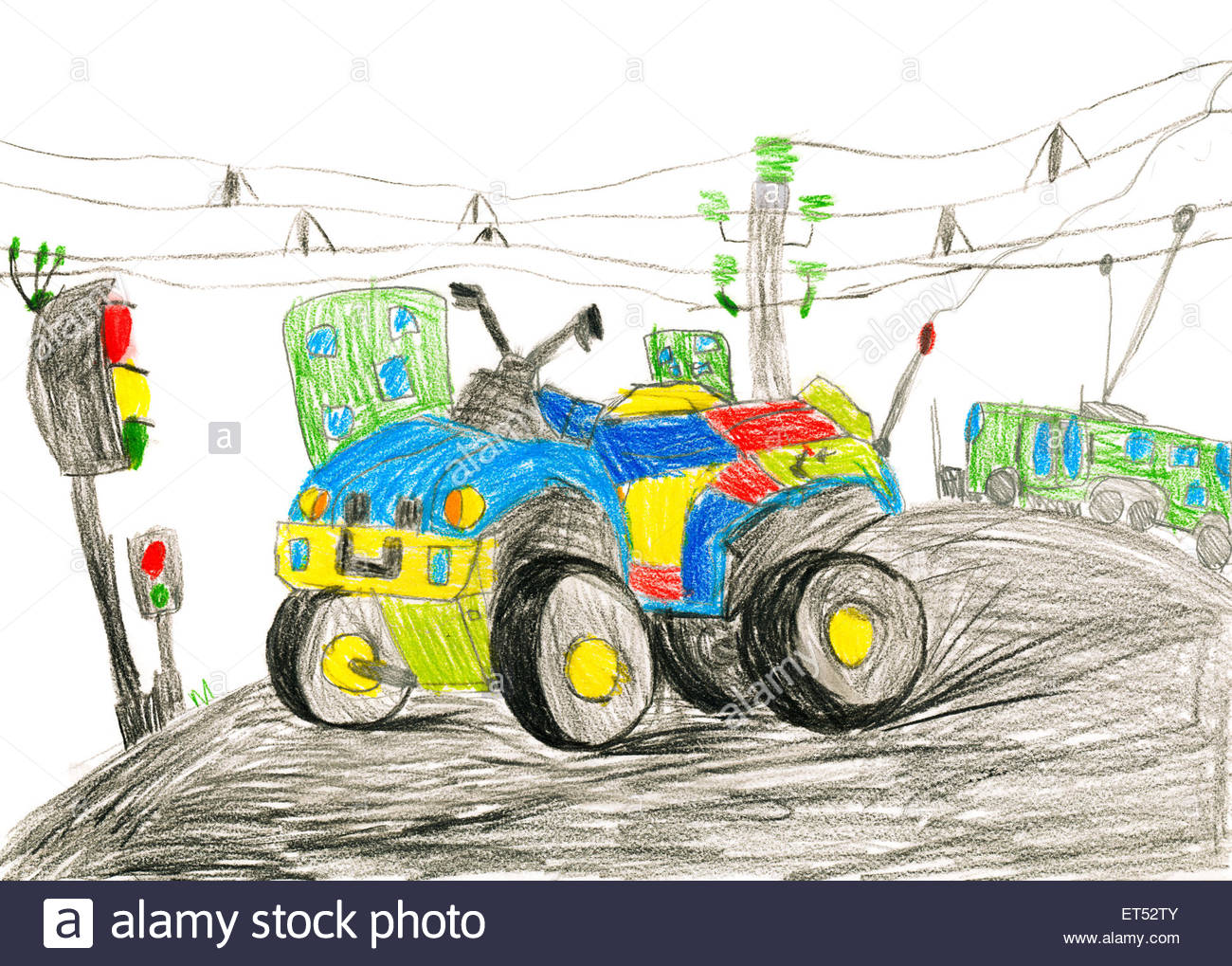 1300x1019 Quad Bike. Child Drawing Stock Photo 83705243