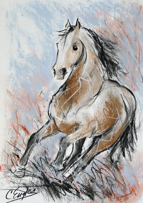 500x710 Equine Artists International Quarter Horse At A Gallop, Charcoal