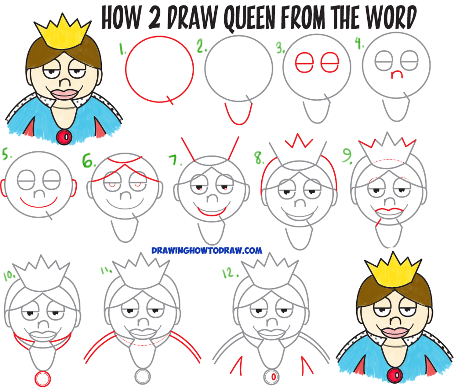 1500x1279 How To Draw A Cartoon Queen From The Word Queen Easy Step By