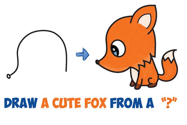 600x403 How To Draw A Cute Cartoon Fox From A Question Mark (Kawaii