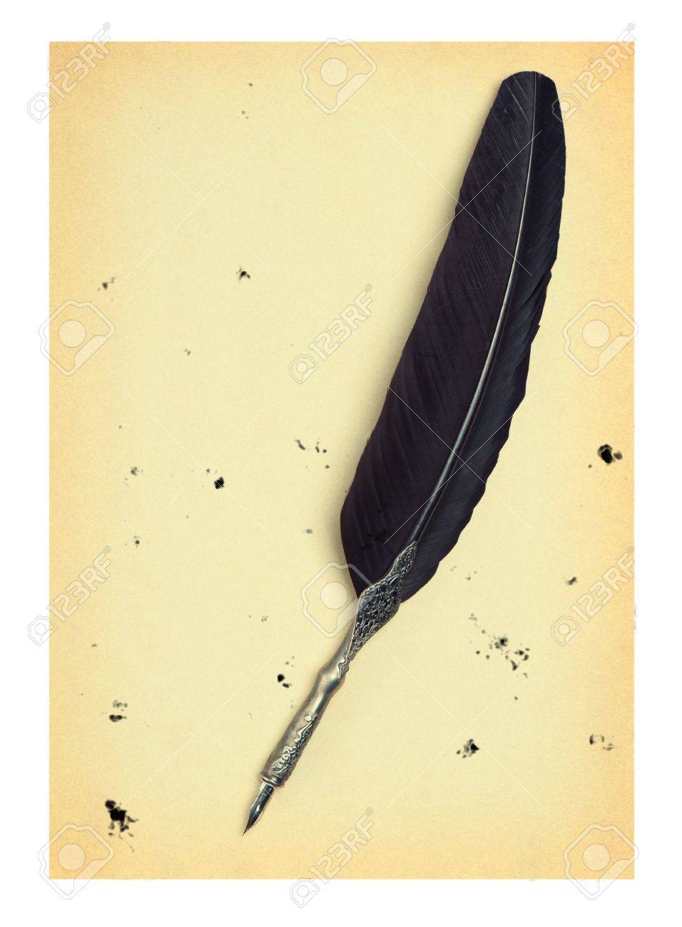 956x1300 Feather Quill On An Old Paper. Isolated On White.drops