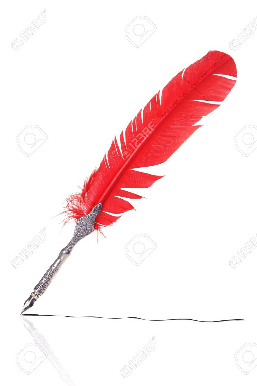 866x1300 Red Silver Quill Drawing A Line Stock Photo, Picture