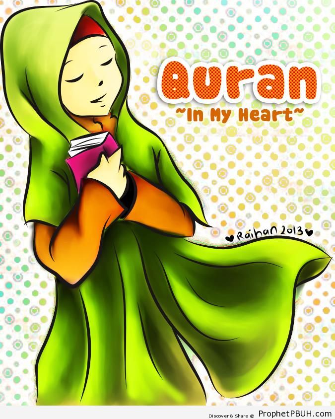 675x844 Quran In My Heart (Girl With Quran Drawing) Drawings Prophet