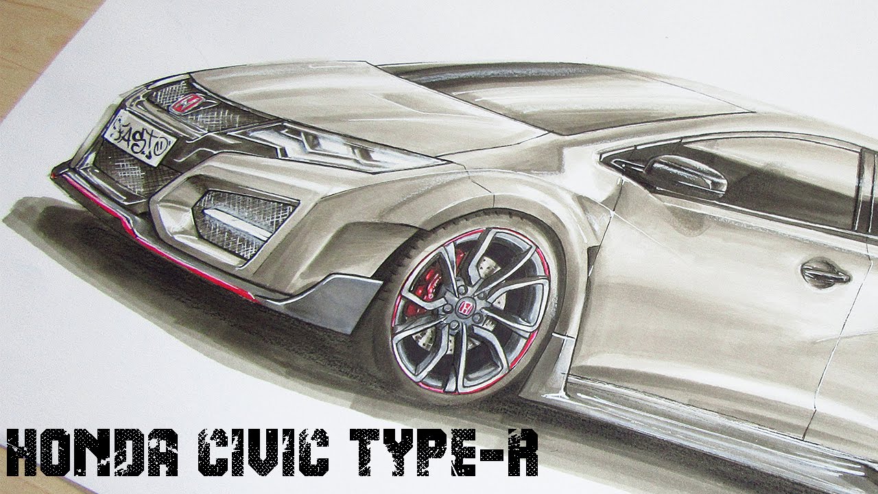 1280x720 Honda Civic Type R (2016) Car Drawing By Fast Art
