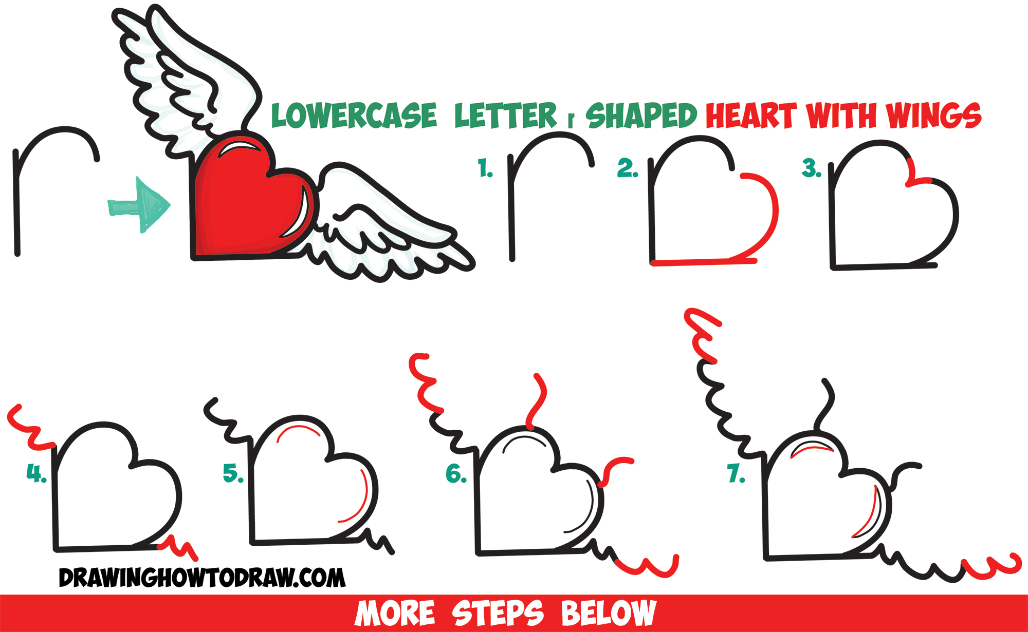 2000x1231 How To Draw Heart With Wings From Lowercase Letter R Shapes