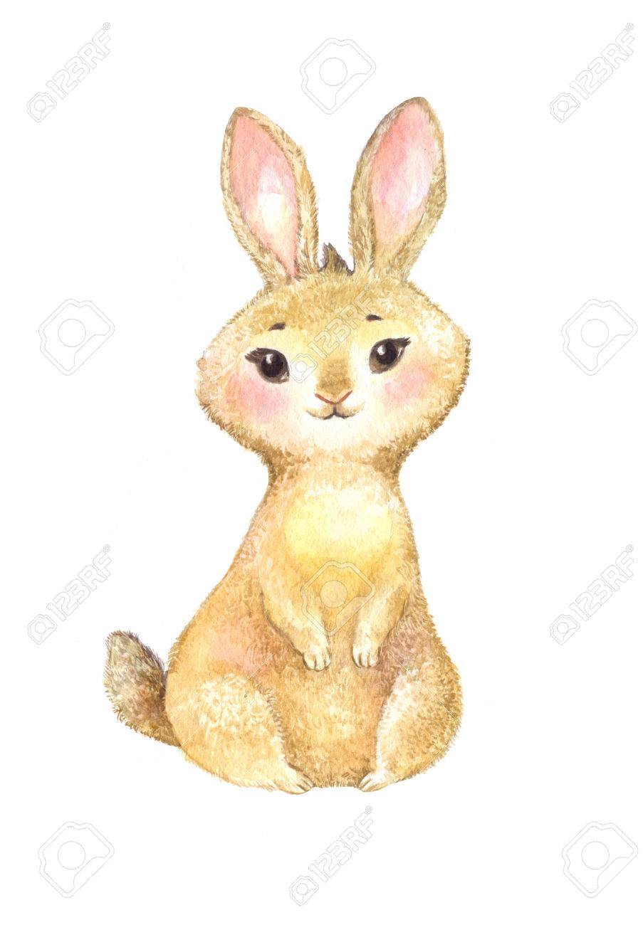903x1300 Cute Brown Rabbit, Watercolor Illustration Isolated On White