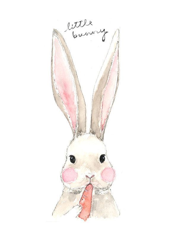 570x806 Fine Art Watercolor Original Illustration Print. Bunny. Eating