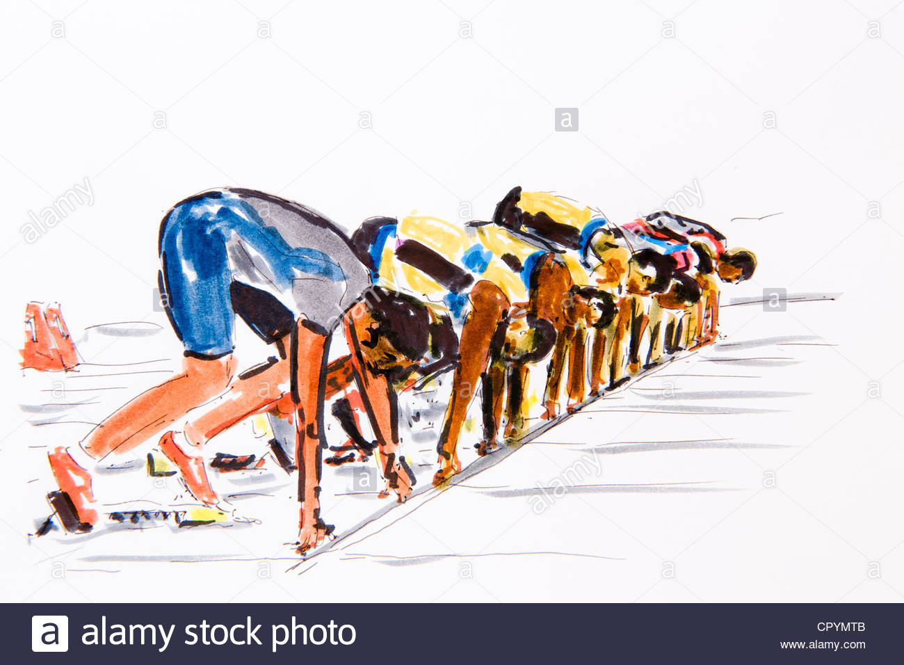 1300x956 Start Of A Race, Track And Field Athletics, Drawing By The Artist