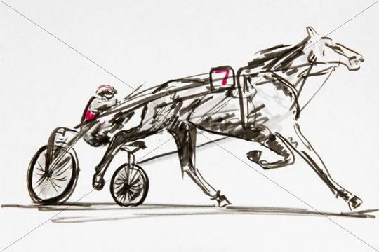 540x360 Trotting Race, Drawing, Artist Gerhard Kraus, Kriftel