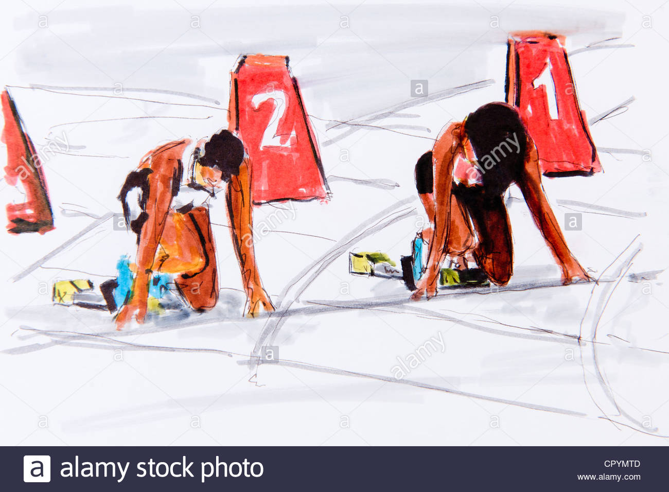 1300x956 Start Of A Race, Track And Field Athletics, Drawing By The Artist