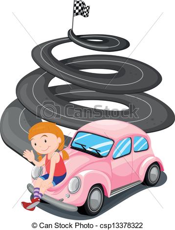 358x470 Illustration Of A Girl And Her Pink Racing Car On A White