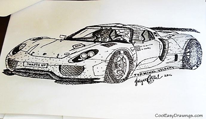 690x400 Drag Racing Car Drawing In Cross Hatching, Dots Amp Pencil Rendering
