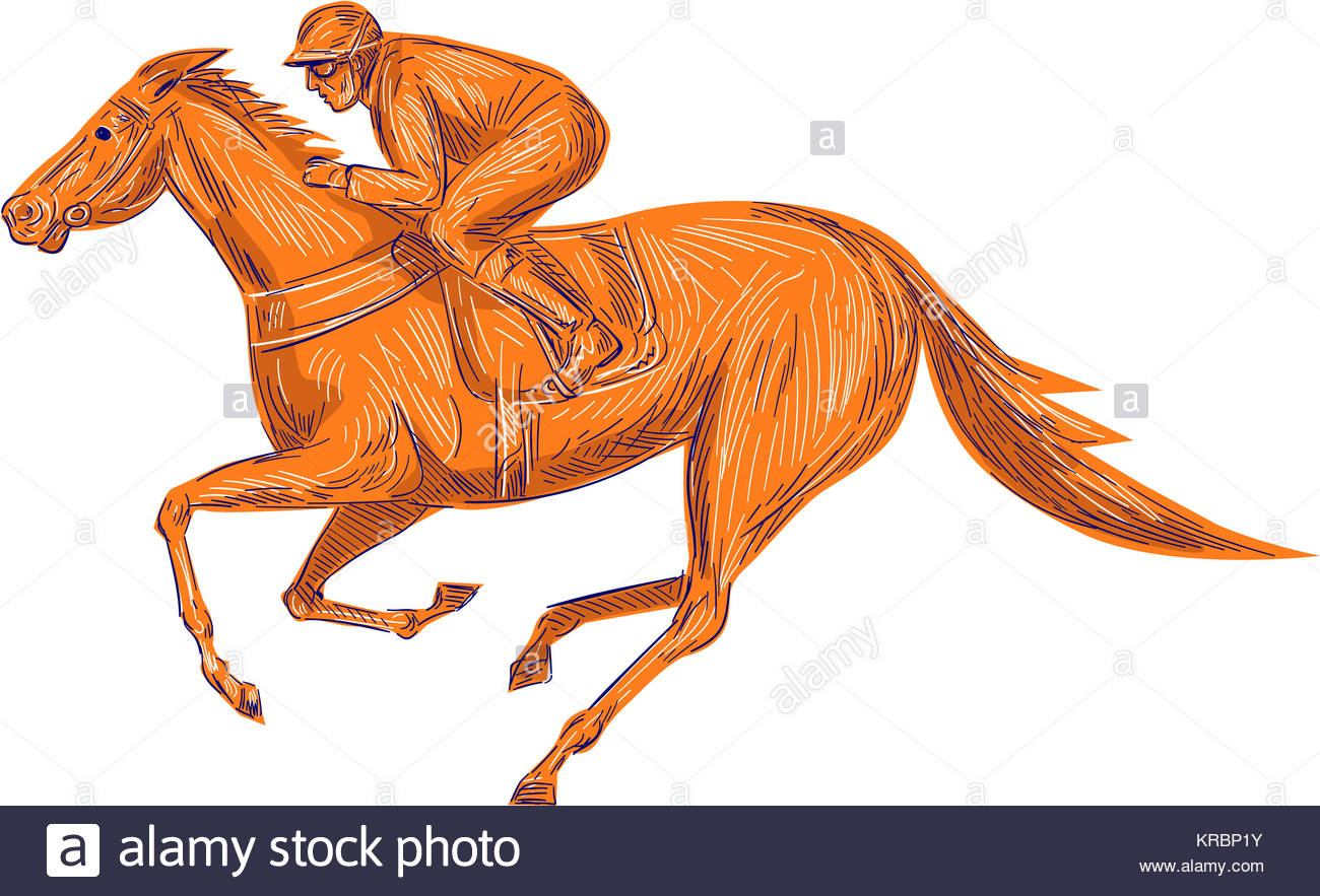 1300x883 Jockey Horse Racing Drawing Stock Photo 169289175