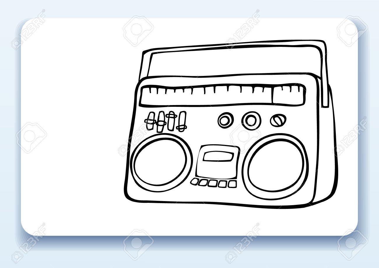 1300x921 Business Card With Drawing Of A Retro Radio Royalty Free Cliparts