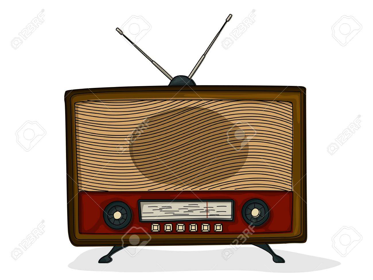 1300x975 Retro Style Cartoon Radio Drawing Over White Background Royalty