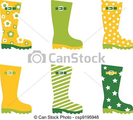 450x406 Spring Wellington Rain Boots Set Isolated On White . Vector