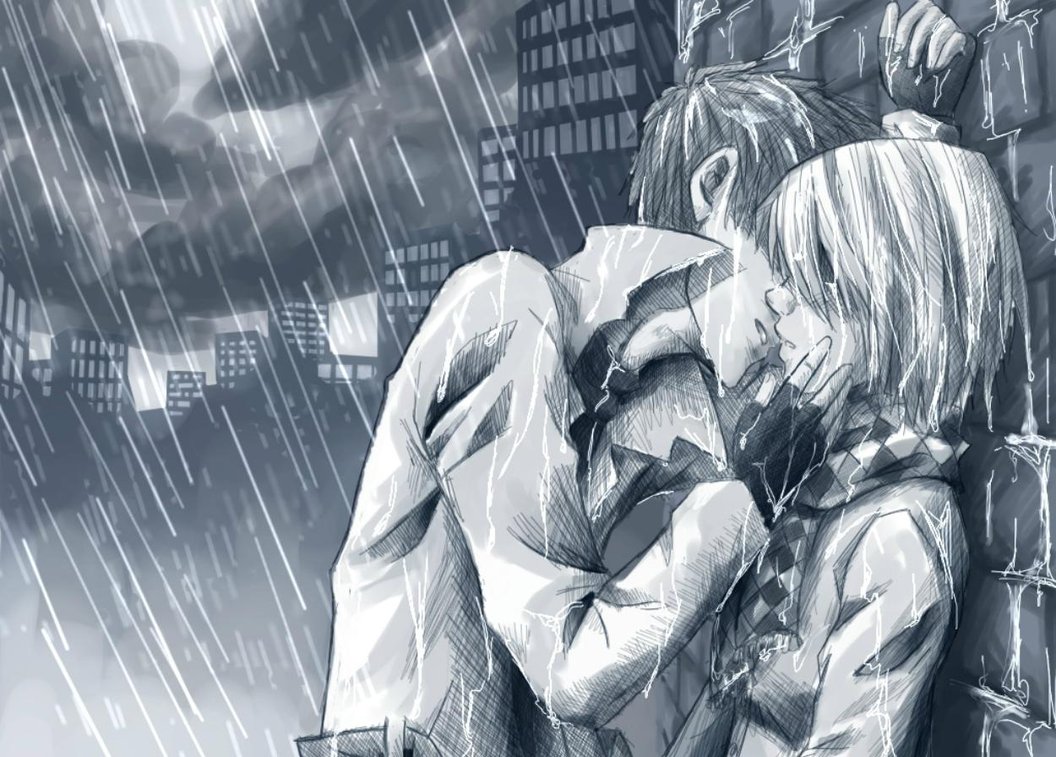 1056x757 Kiss On Cheek In The Rain Drawing Kisses Kiss