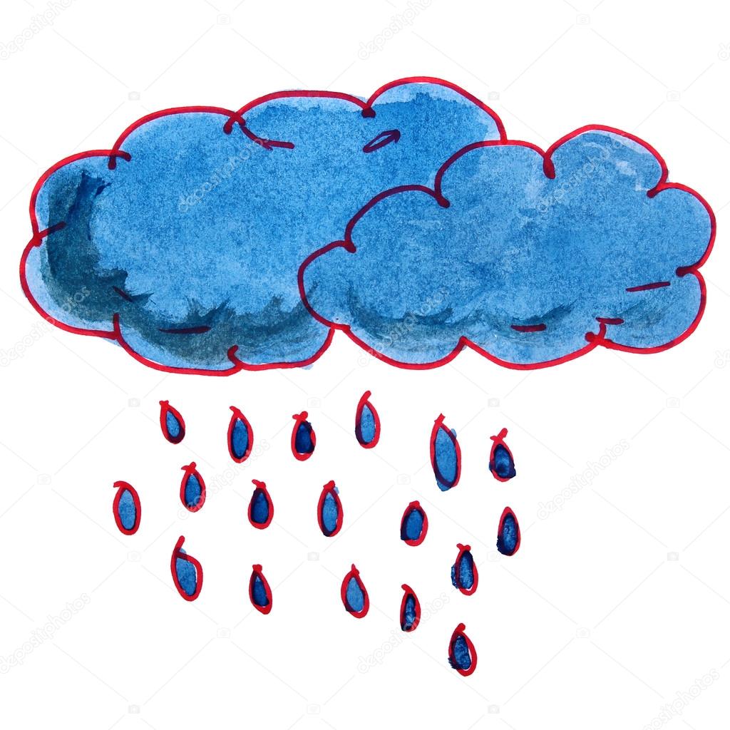 1024x1024 Watercolor Drawing Kids Cartoon Rain On White Background Stock