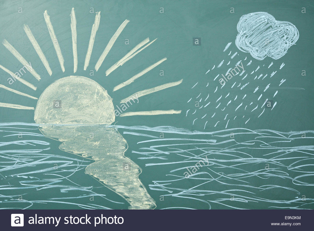 1300x956 Education Concept. Children's Chalk Drawing Of Sun, Sea, Rain