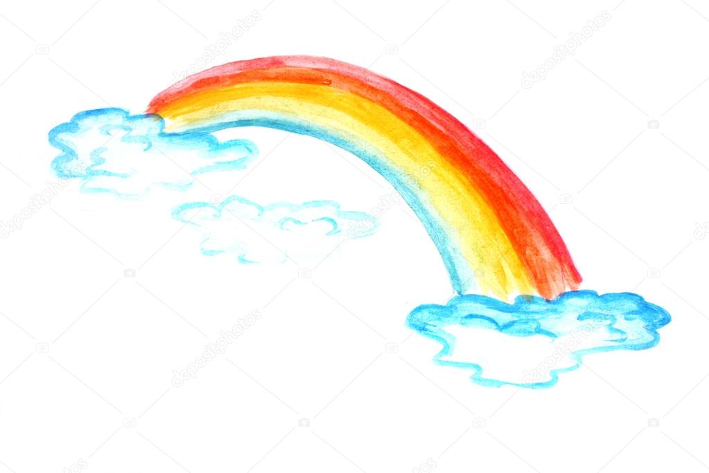 1023x682 Children Drawing Of A Rainbow On A Paper Stock Photo