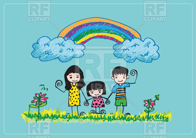 400x283 Kids Drawing Happy Family Picture With Rainbow Royalty Free Vector