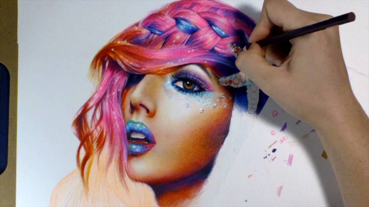 1280x720 Colored Pencil Rainbow Hair Drawing