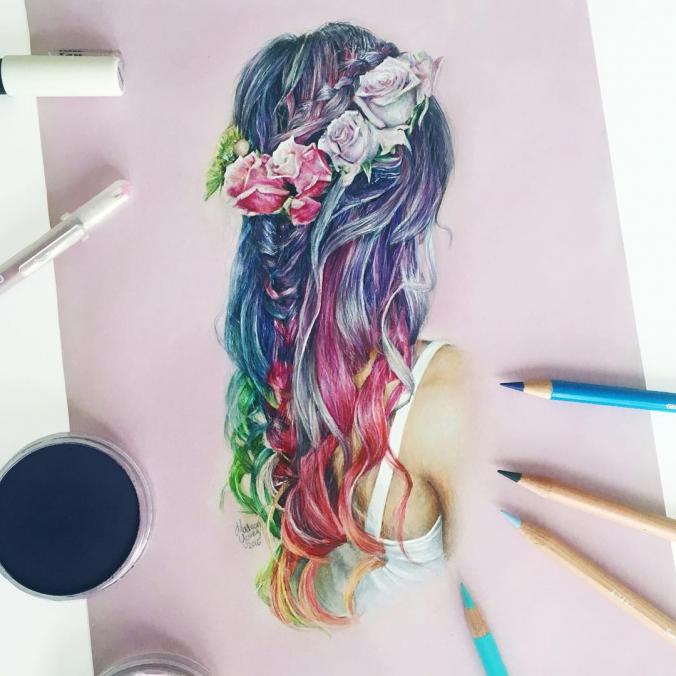 676x676 Rainbow Hair Drawing Pencil Drawings Rainbow Hair