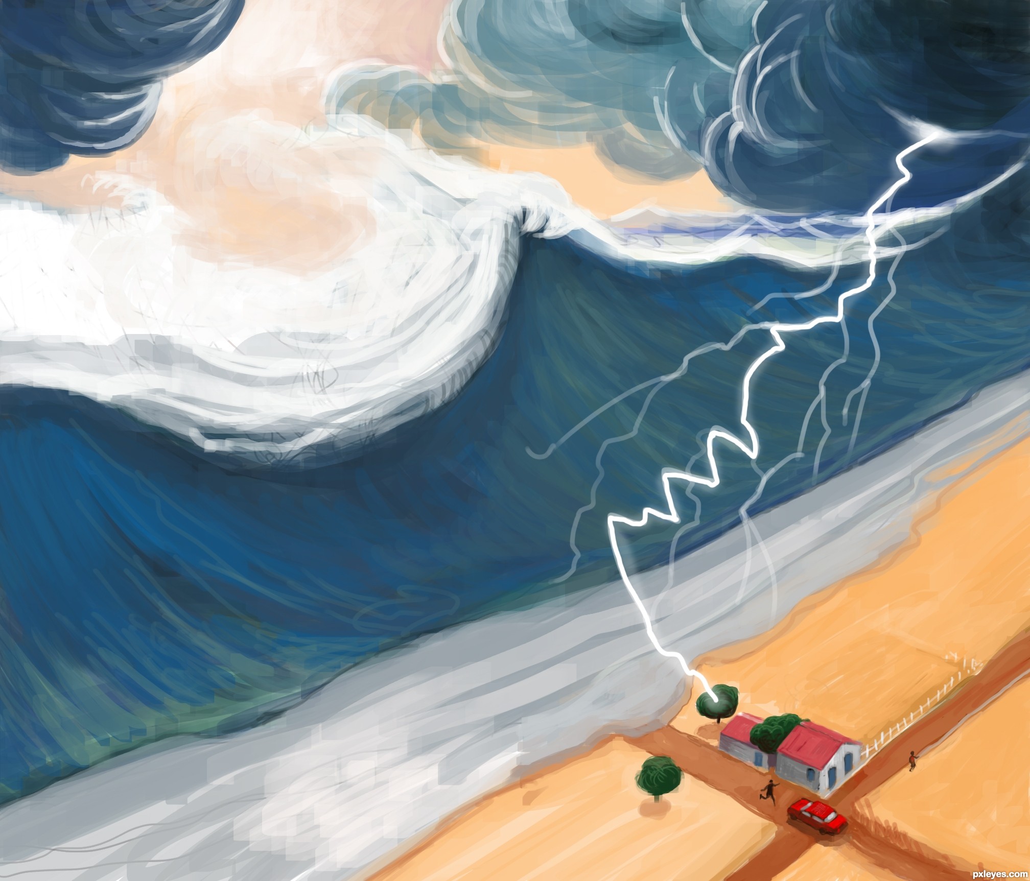 2016x1725 Tsunami Vs Rainstorm Picture, By Roon For Storm Battles Drawing