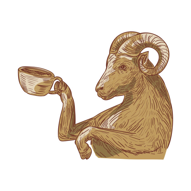 630x630 Ram Goat Drinking Coffee Drawing