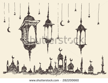 450x348 Ramadan Celebration Vintage Engraved Illustration, Hand Drawn